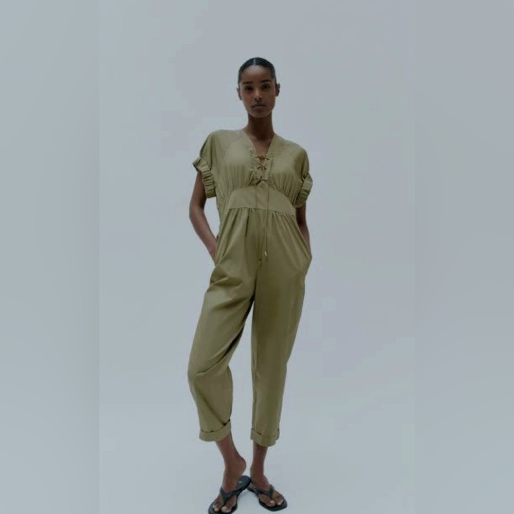 ZARA POPLIN KHAKHI JUMPSUIT
